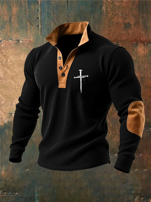 Men's Vintage Faith Cross Print Waffle Sweatshirt
