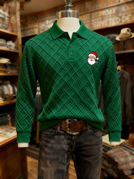 Men's Christmas Business Logo Print Long Sleeve Polo Shirt