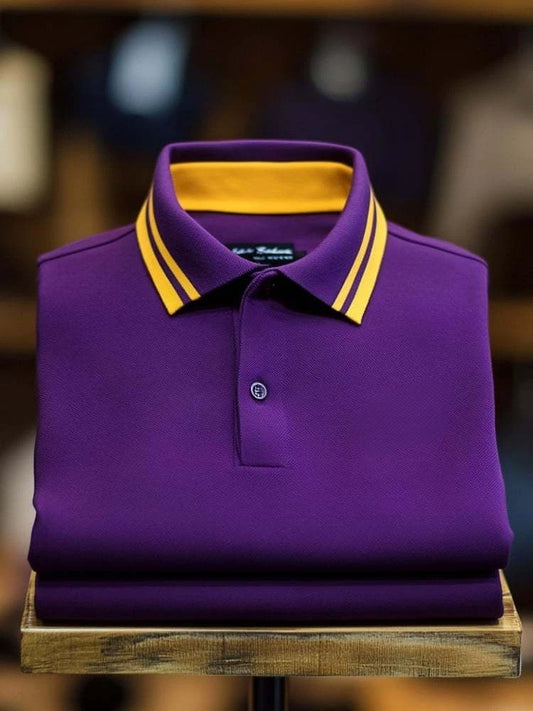 Men's Classic Business Logo Button Short Sleeve Polo Shirt