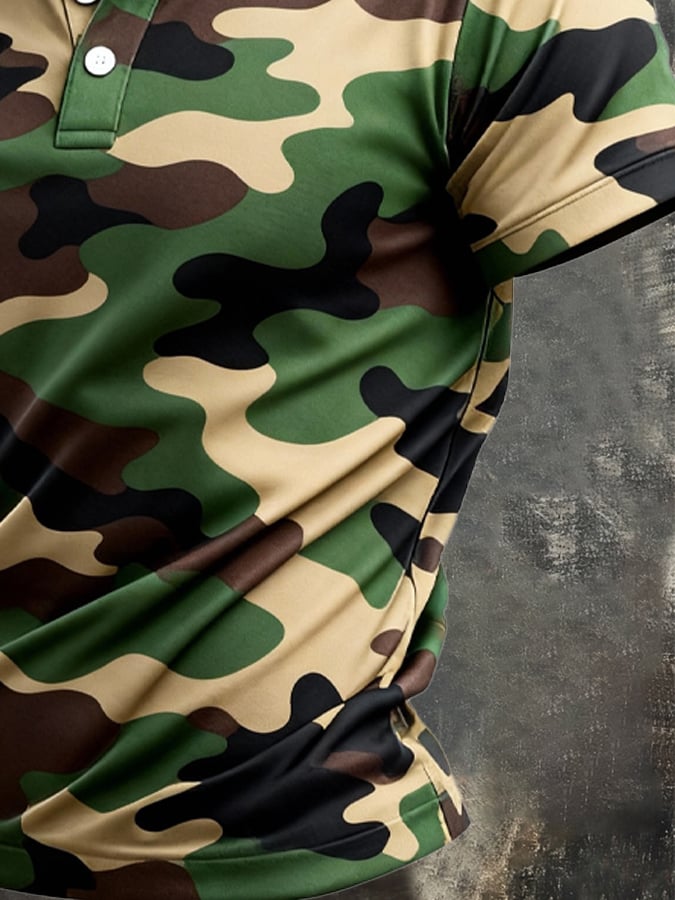 Men's Retro Patriot Camouflage Patchwork T-shirt