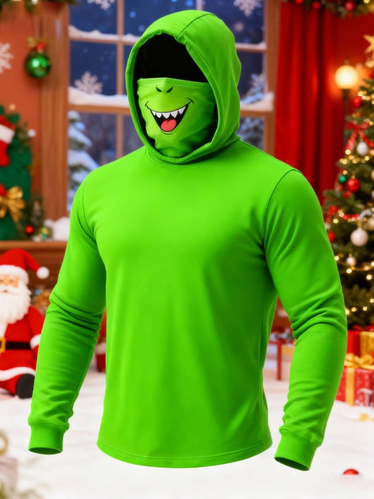 Men's Outdoor Sunscreen Breathable Cooling Face Mask Christmas Hooded Sunscreen Long-Sleeved Top