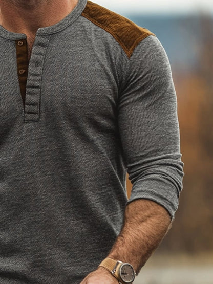 Men's Casual Retro Casual Colorblock Long Sleeve Henley Shirt