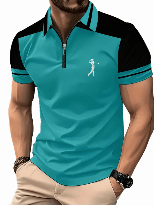 Men's Casual Business Zipper Short Sleeve Polo Shirt