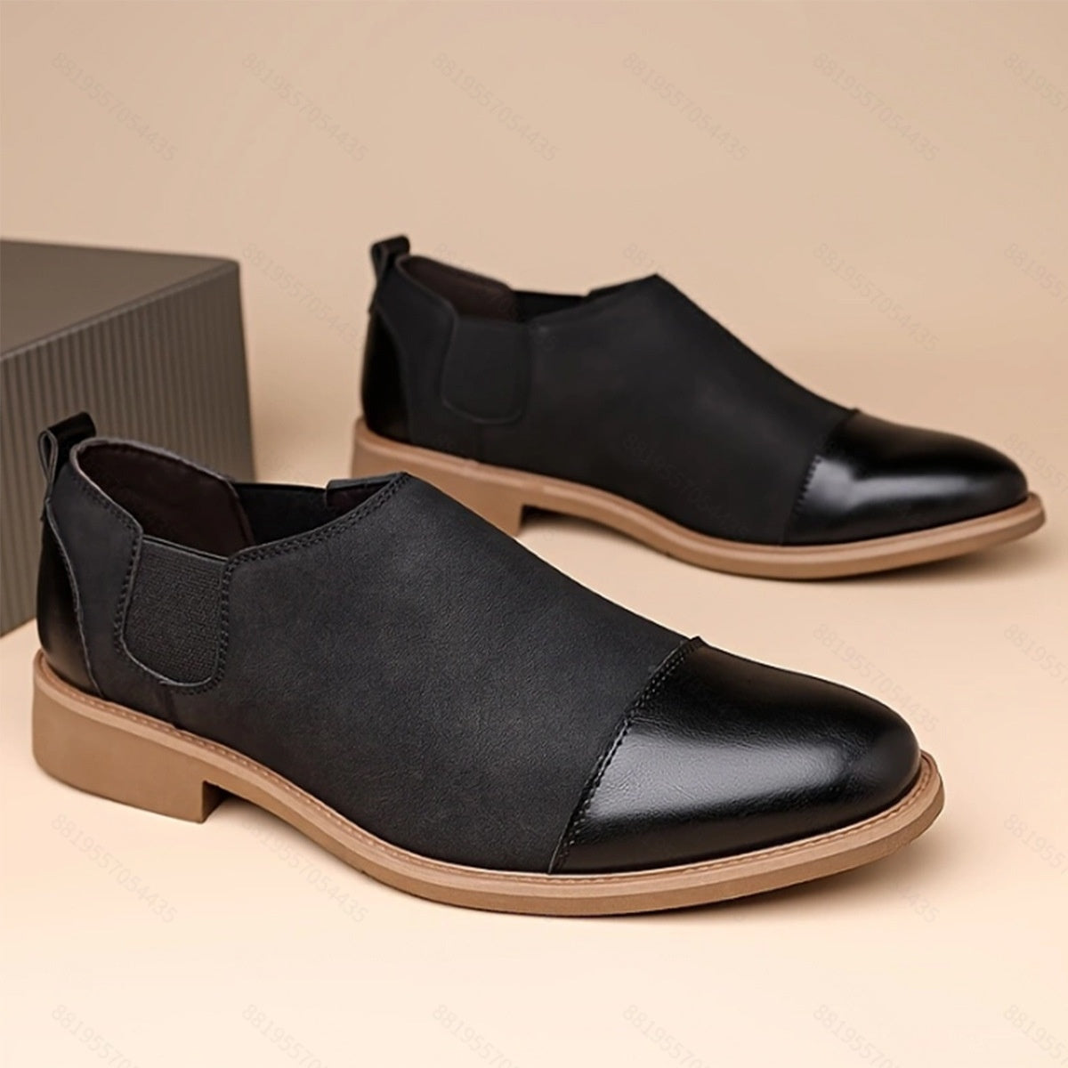 Men's Vintage Two Tone PU Leather Cap Toe Elastic Side Slip On Chelsea Ankle Boots
