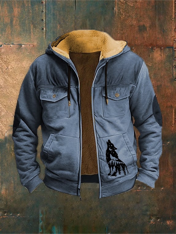 Men'S Vintage Wolf Westward Print Outerwear