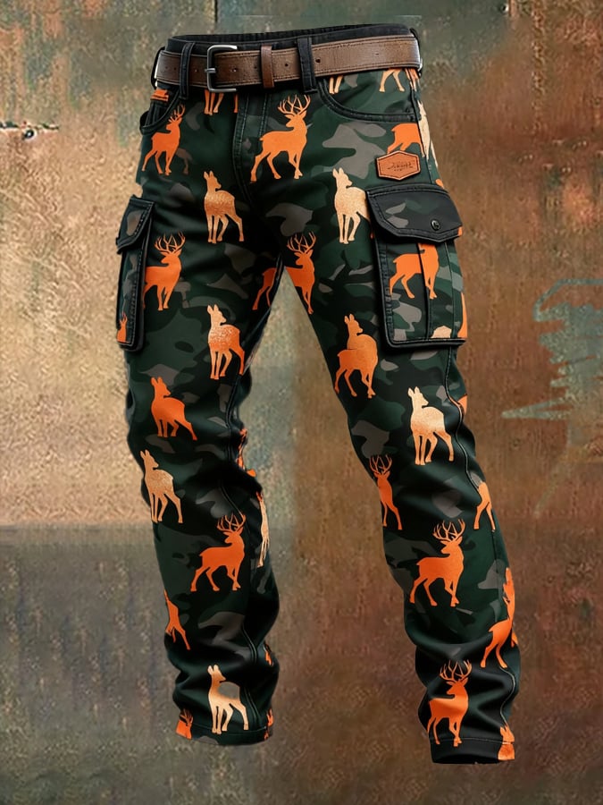 Men's Vintage Camouflage Distressed Pocket Work Pants