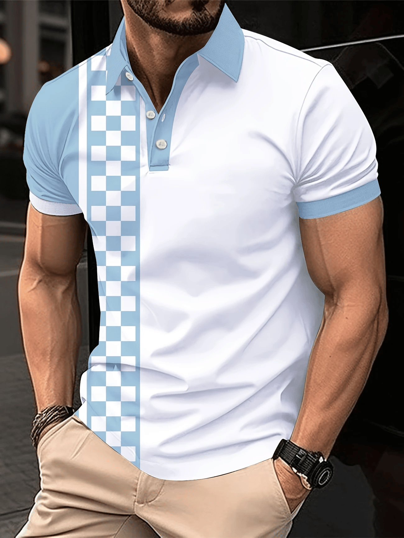 Men's Classic Business Logo Button Short Sleeve Polo Shirt