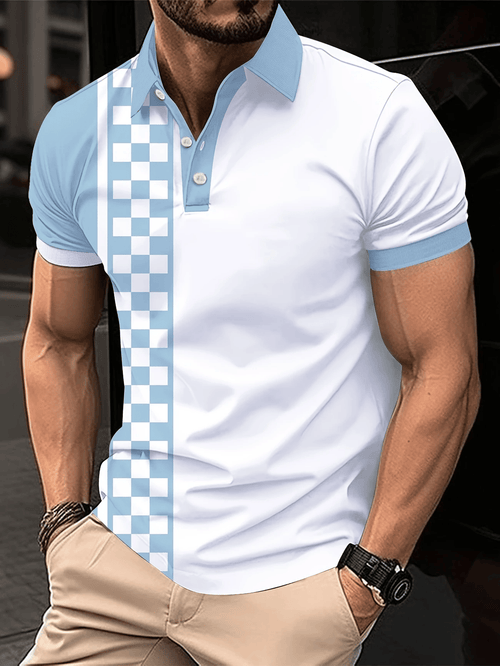 Men's Classic Business Logo Button Short Sleeve Polo Shirt