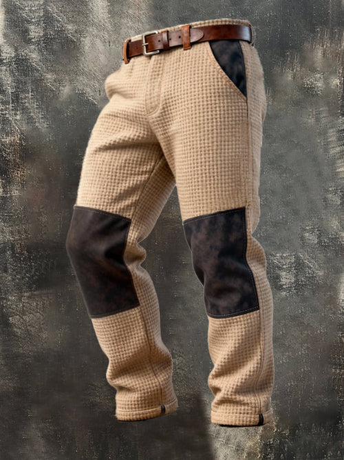 Men's Retro Waffle Panel Contrast Color Casual Pants