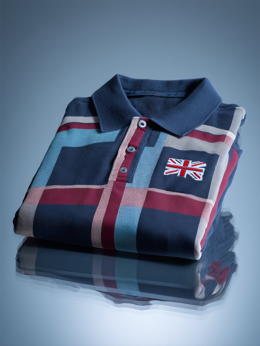Men's Business Casual Union Jack Button Short Sleeve Polo Shirt