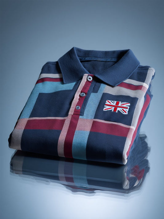 Men's Business Casual Union Jack Button Short Sleeve Polo Shirt