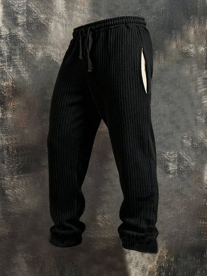 Men'S Ribbed Fabric And Suede Contrast Color Henry Casual Sweatshirt Suit