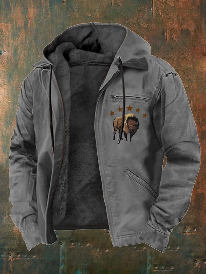 Men's Western Style Vintage Yak Plush Multi-Pocket Jacket