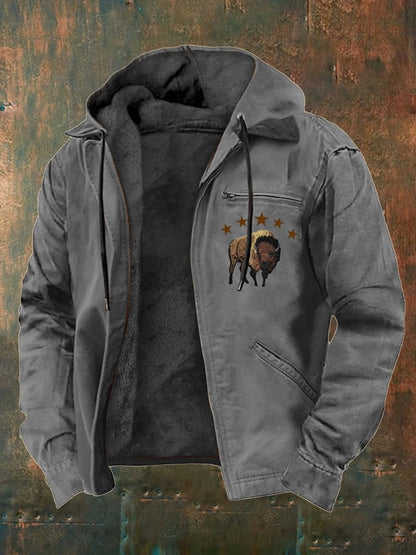 Men's Western Style Vintage Yak Plush Multi-Pocket Jacket