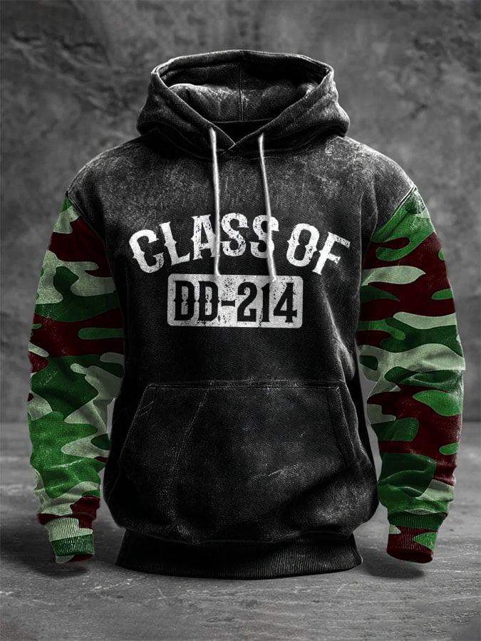 Men's Vintage Veteran Print Casual Long-sleeved Hooded Sweatshirt