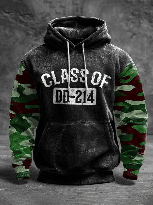 Men's Vintage Veteran Print Casual Long-sleeved Hooded Sweatshirt