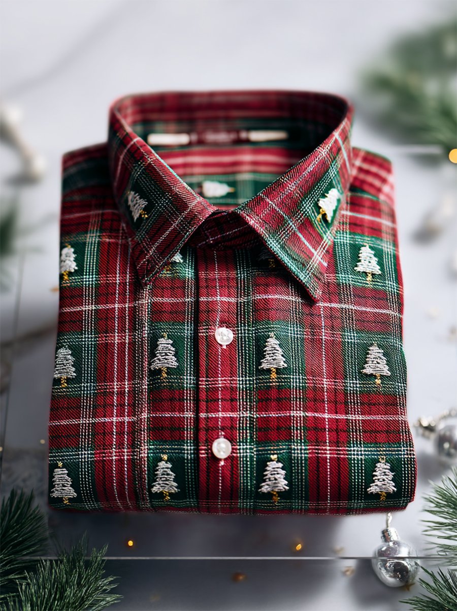 Men's Christmas Plaid Art Long Sleeve Shirt