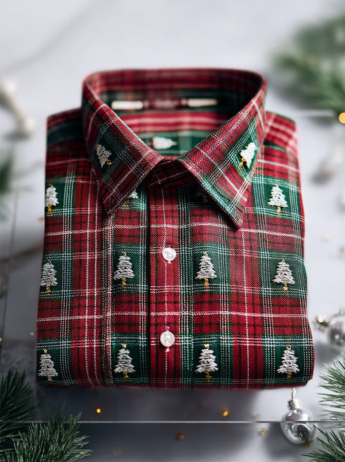 Men's Christmas Plaid Art Long Sleeve Shirt