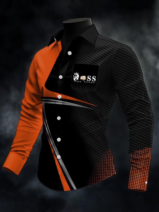 Men's Retro Letter Design Printed Business Long Sleeve Pocket Shirt