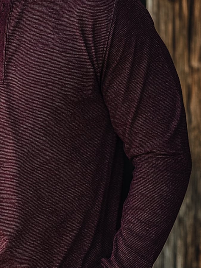 Men's Casual Retro Casual Colorblock Long Sleeve Henley Shirt
