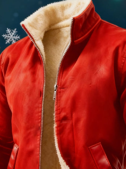 Men's Retro Leather Fleece-Lined Warm Christmas Outdoor Jacket
