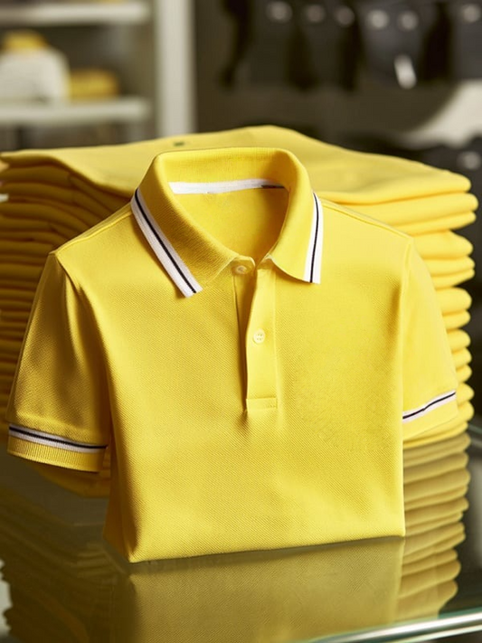 Men's Business Stripe Logo Print Short Sleeve Polo Shirt