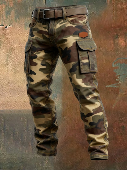 Men's Vintage Camouflage Distressed Pocket Work Pants