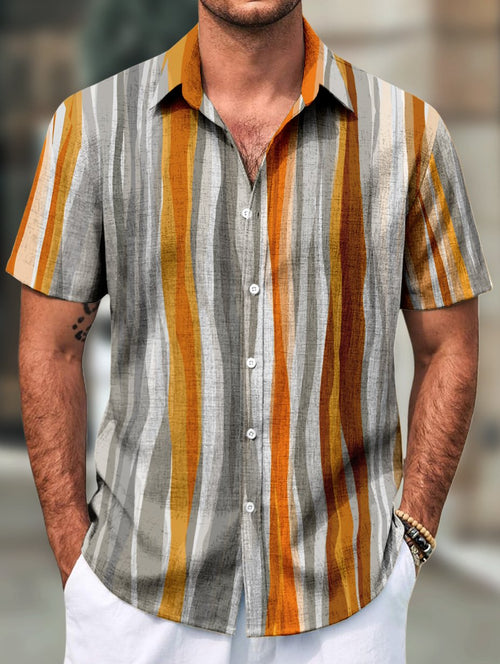 Men's Retro Casual Short Sleeve Faux Linen Lapel Shirt