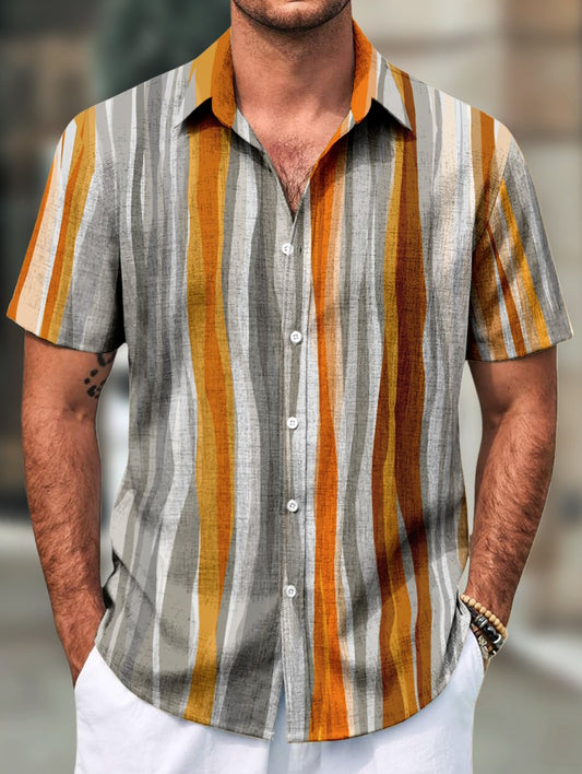 Men's Retro Casual Short Sleeve Faux Linen Lapel Shirt