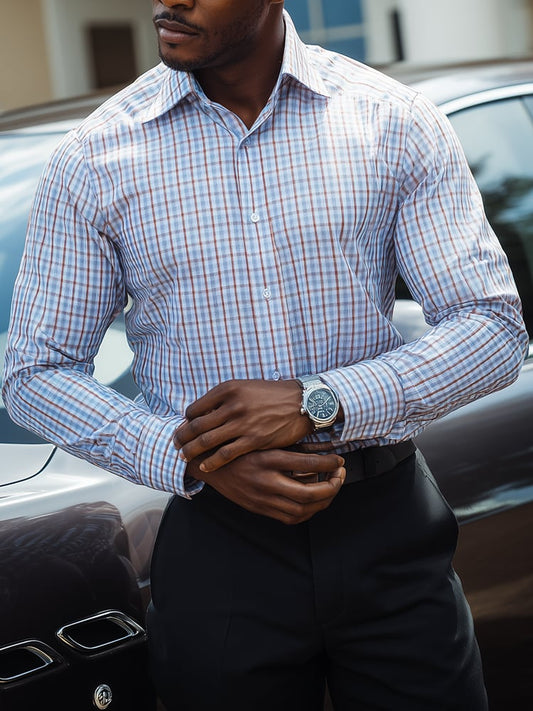 Men's Plaid Casual Printed Long Sleeve Shirt