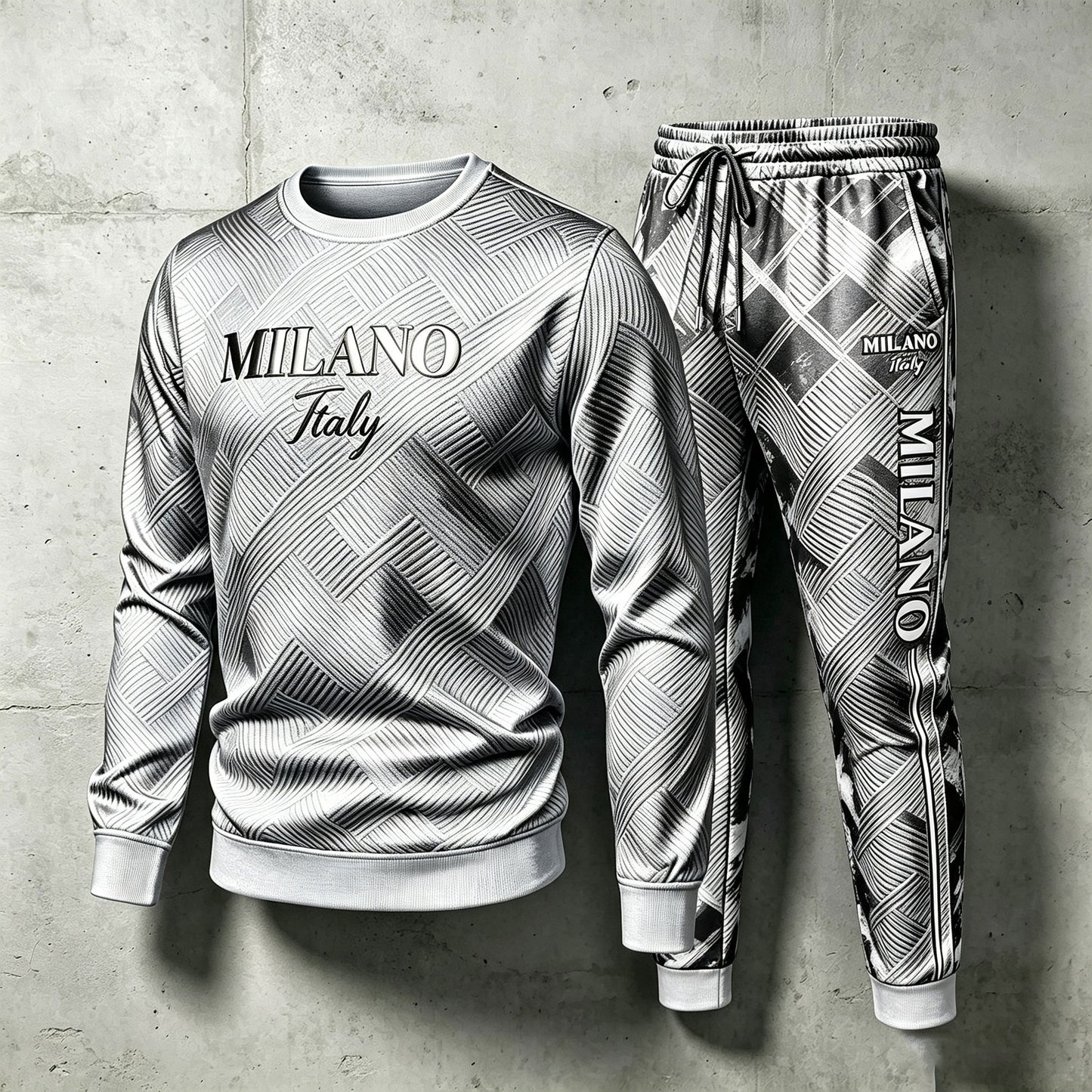 Men's Silver Crew-Neck Long-Sleeve Shirt and Pants Set