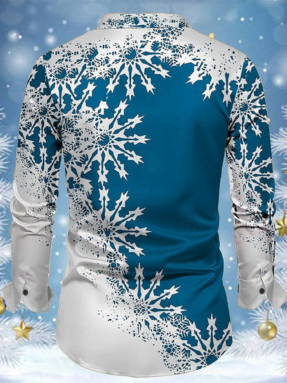 Men's Luxury Christmas Contrast Color Print Long Sleeve Shirt