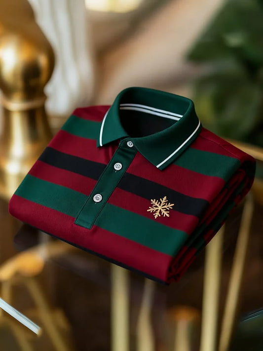 Men's Christmas-Themed Printed Short-Sleeved Polo Shirt