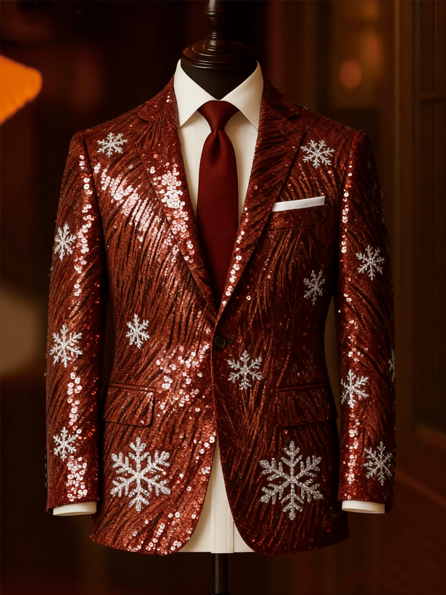 Men's Luxury Christmas Snowflake Lapel Suit Jacket