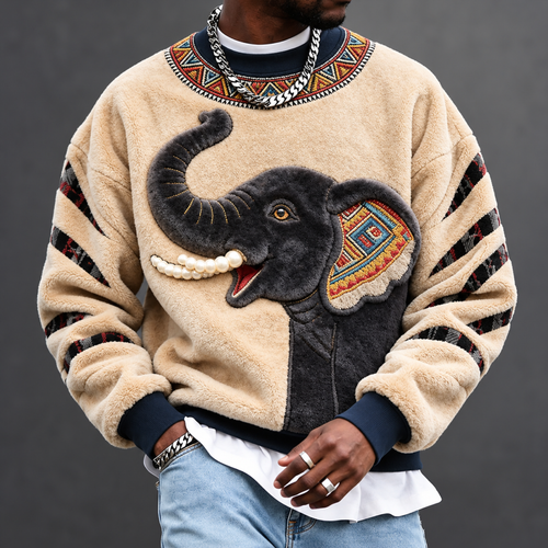 Men's Round-Neck Sweatshirt with Elephant Print