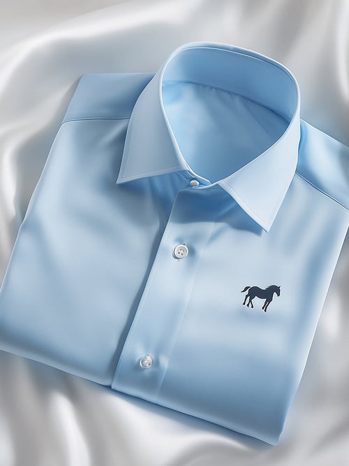 Men's Business Casual Horse Logo Lapel Short Sleeve Shirt