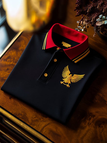 Men's Business Casual Logo Button Short Sleeve Polo Shirt