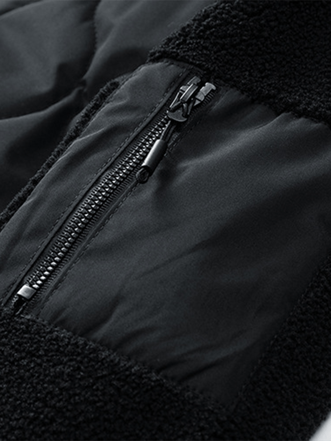 Men's Vintage Pleated Cotton Polar Fleece Patchwork Casual Cotton Jacket