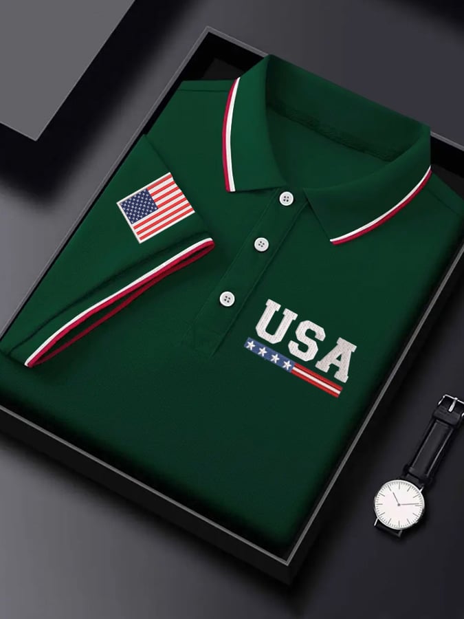 Men'S Independence Day Flag Print Casual Polo Shirt