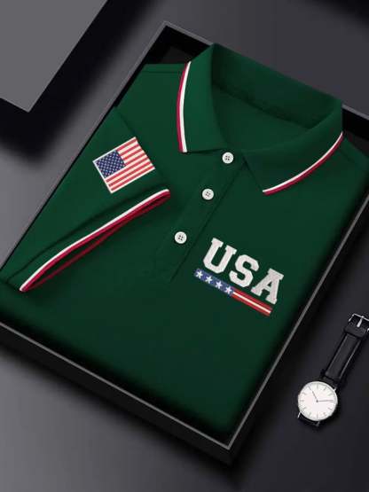 Men'S Independence Day Flag Print Casual Polo Shirt