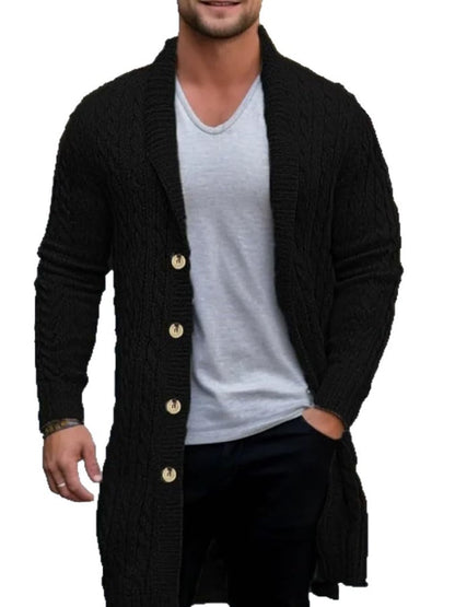 Men's mid-length sweater, thick needle twisted cardigan, woolen coat