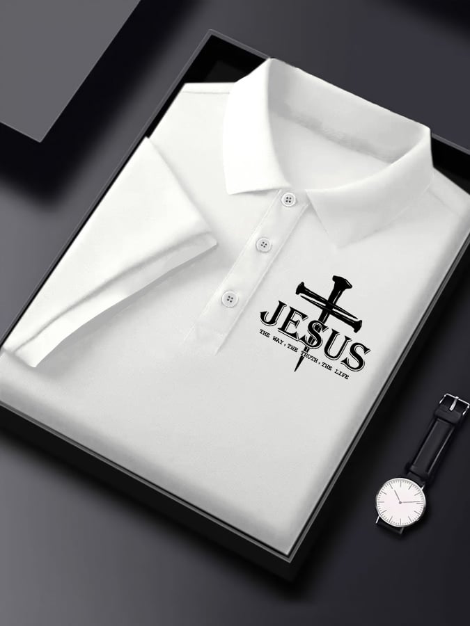 Men'S Jesus The Way The Truth The Life Print  Short Sleeve Polo Shirt
