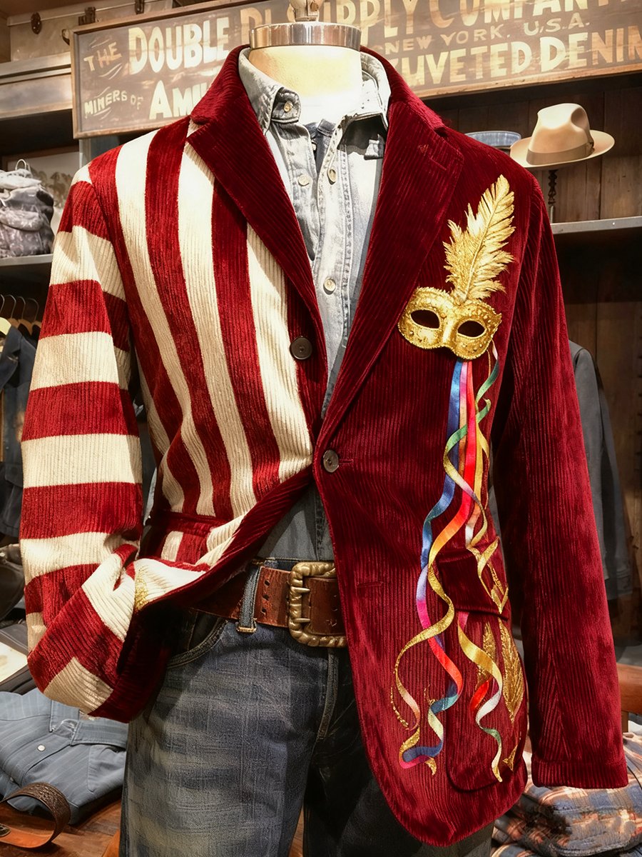 Men's Vintage Casual Cologne Carnival Corduroy Suit Jacket