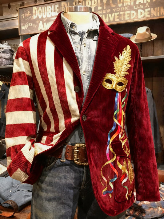 Men's Vintage Casual Cologne Carnival Corduroy Suit Jacket