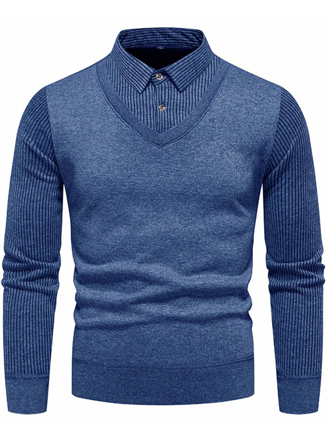 Men's Fashionable Velvet Thickened Warm Fake Two-Piece Sweater