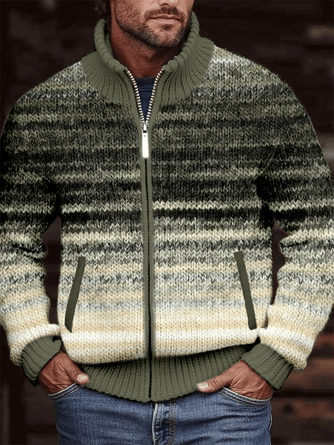 Men's Vintage Gradient Knitted Jacquard Zip Cozy Jacket