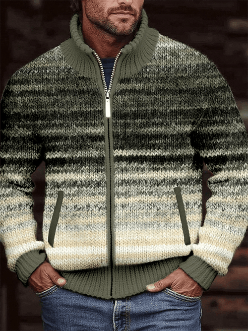 Men's Vintage Gradient Knitted Jacquard Zip Cozy Jacket