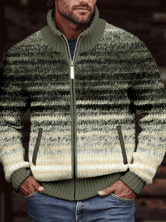 Men's Vintage Gradient Knitted Jacquard Zip Cozy Jacket