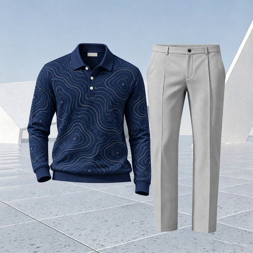Men's Color-Blocked Polo Shirt and Pants Set