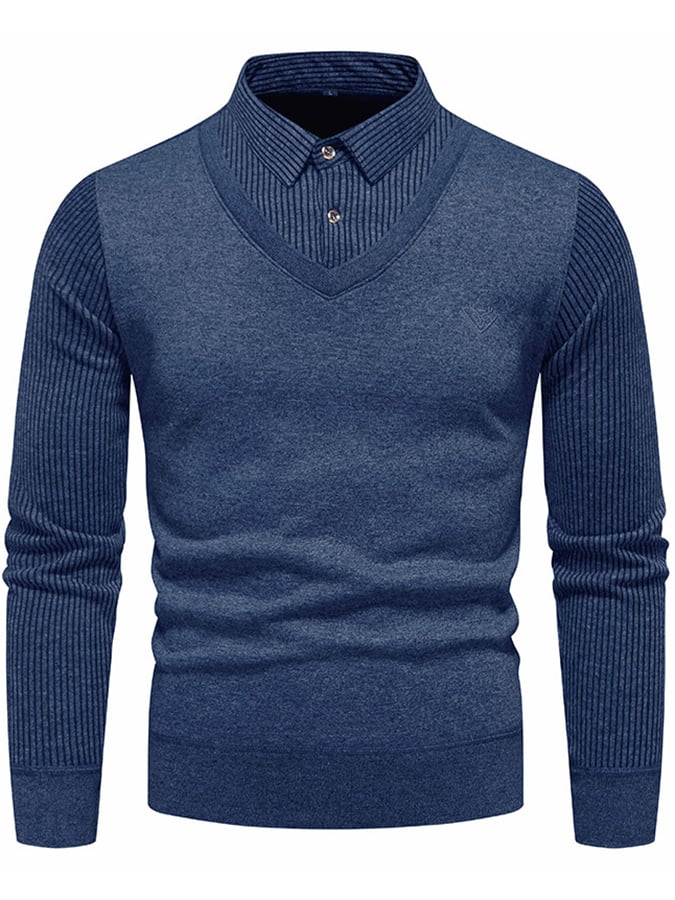 Men's Fashionable Velvet Thickened Warm Fake Two-Piece Sweater
